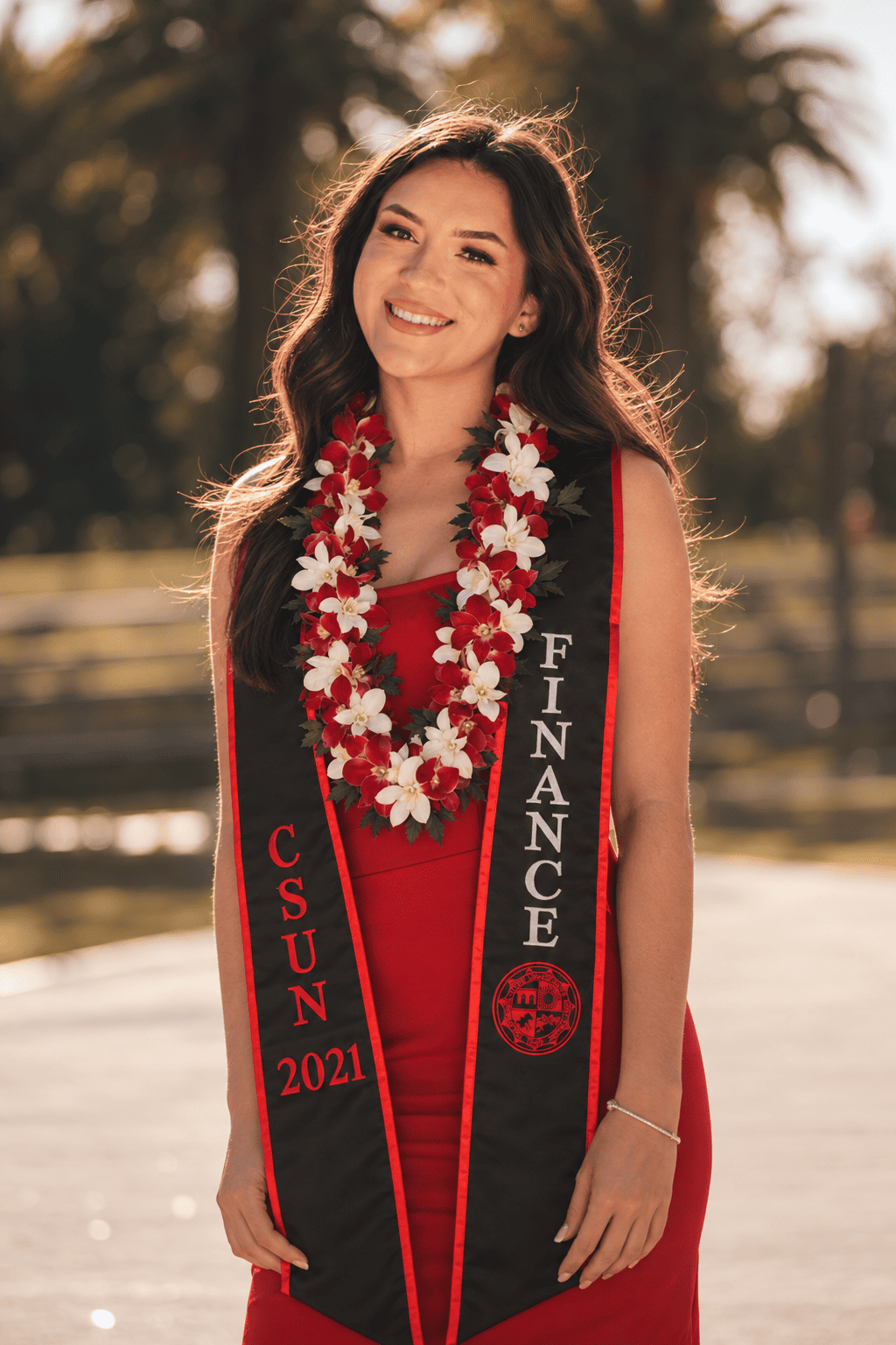CSUN graduation lei in red and black, Los Angeles | Casa Dei Fiori