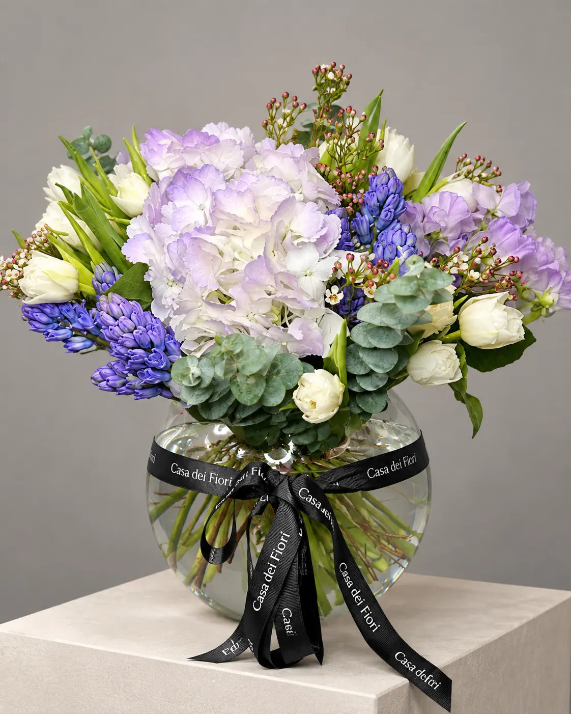 Lavender Hydrangea and Blue Hyacinth Flower Arrangement in Los Angeles
