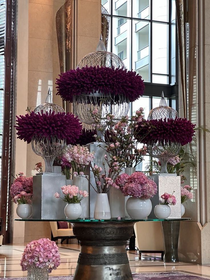 Luxury hotel lobby florals in Beverly Hills with elegant fresh flowers designed for a high-end hospitality space in Los Angeles
