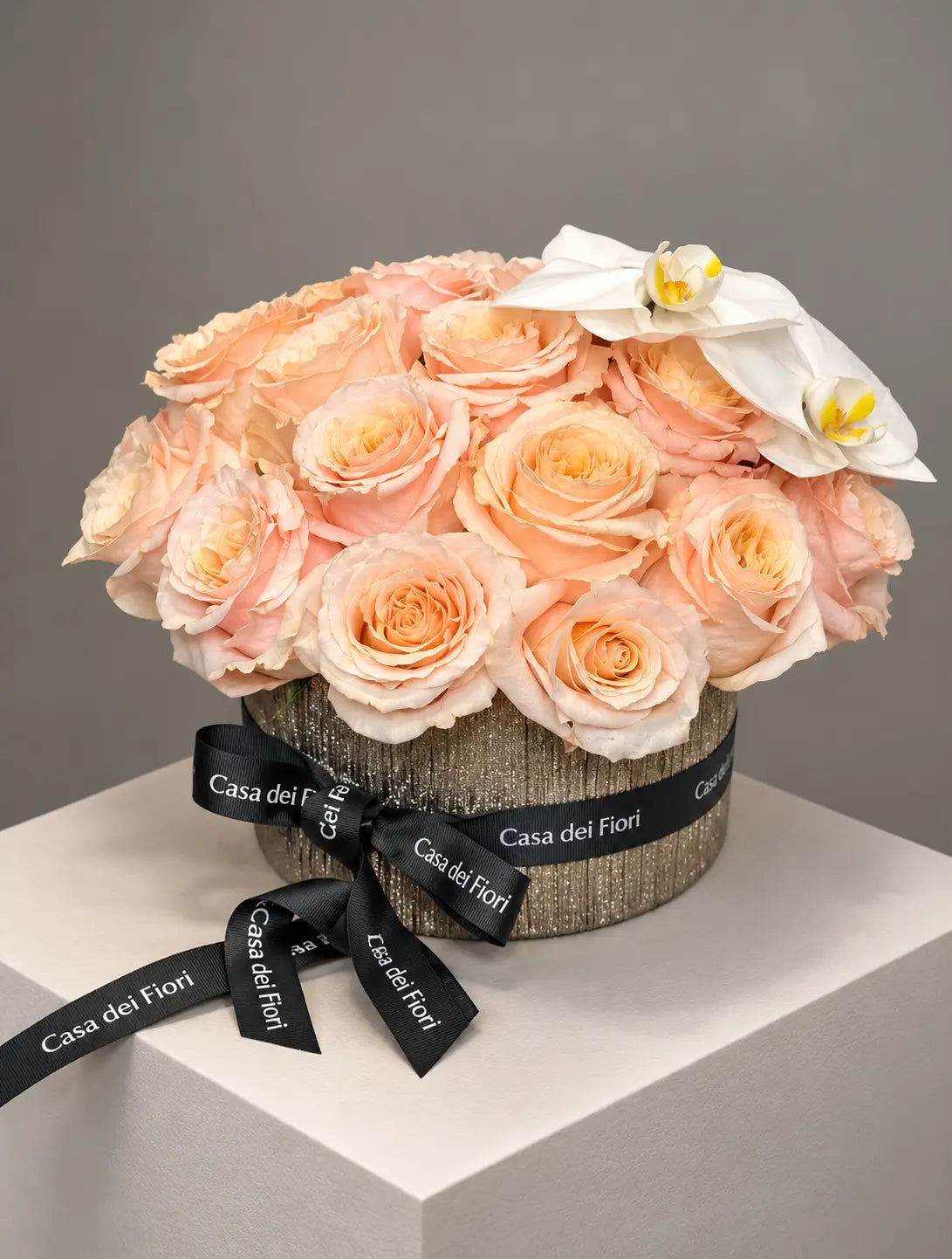 Luxury Peach Rose and White Orchid Arrangement in Los Angeles