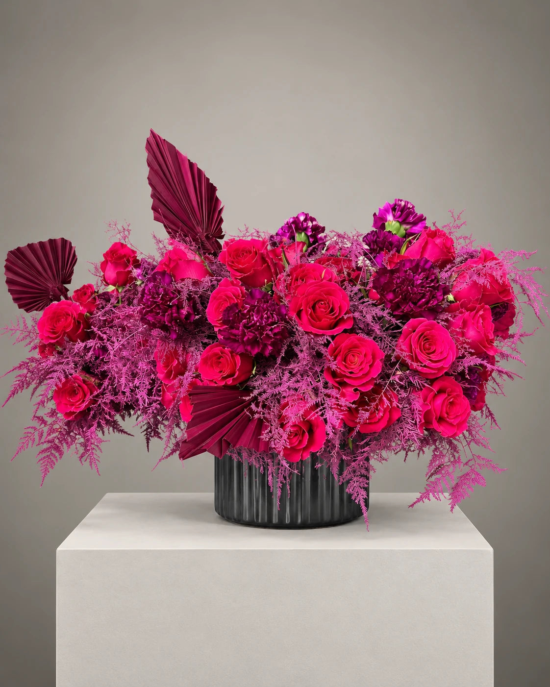 Luxury hot pink rose floral arrangement with same-day delivery in Beverly Hills and Los Angeles