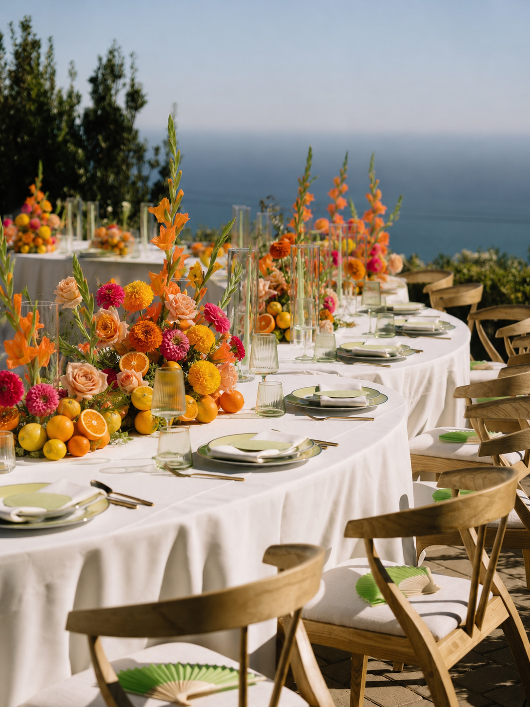 Outdoor terrace flowers for Pelican Hill private event