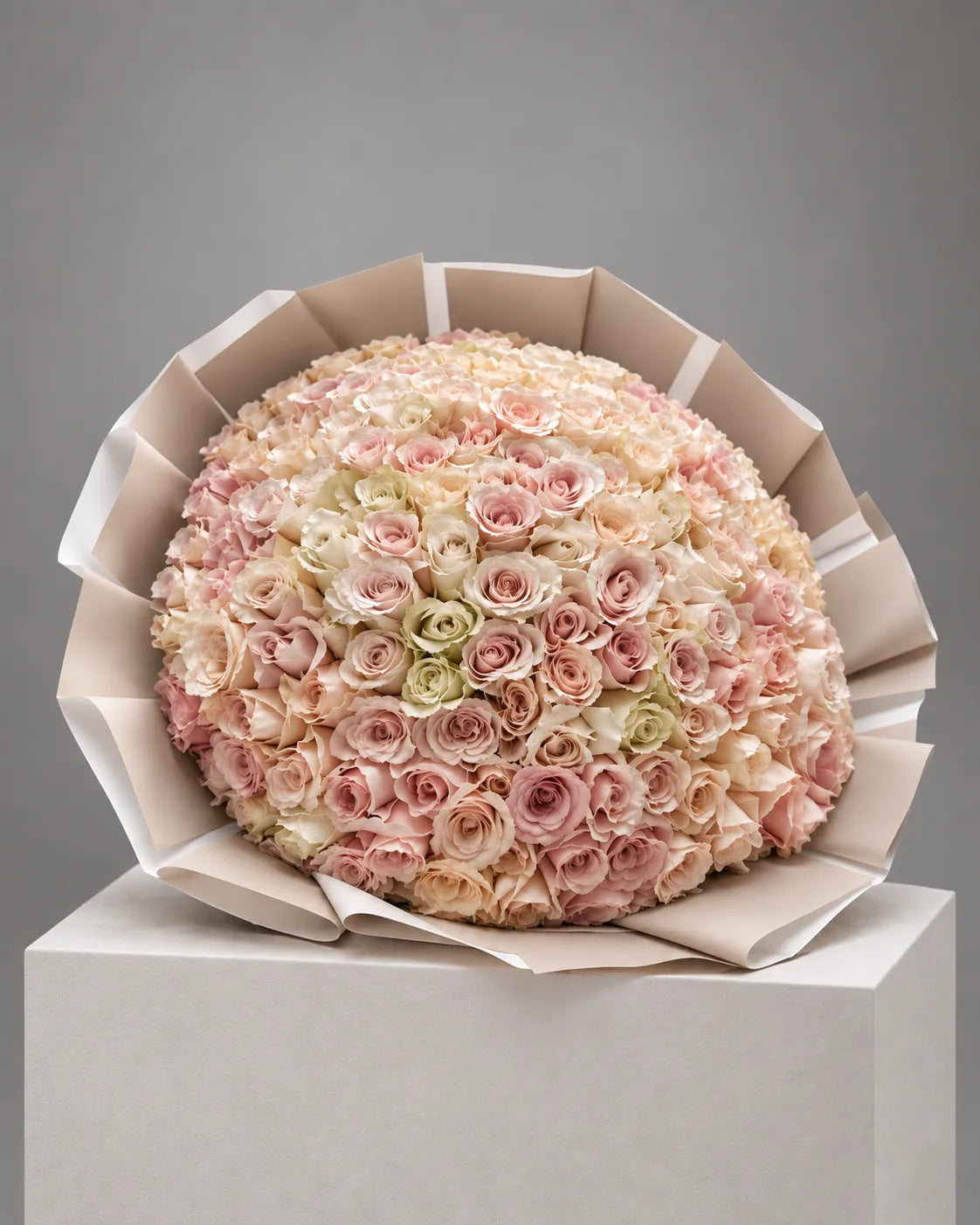 Oversized pastel pink and ivory rose bouquet with luxury flower delivery in Los Angeles