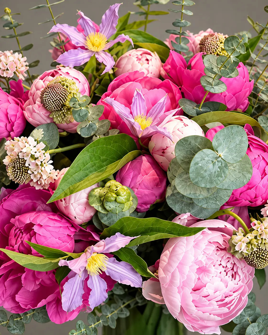 Pink Peonies and Eucalyptus Floral Arrangement in Los Angeles