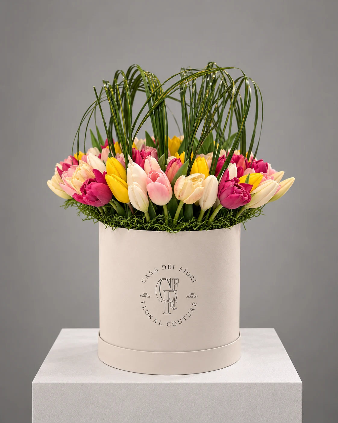 Pink, Yellow and White Tulip Arrangement in Los Angeles