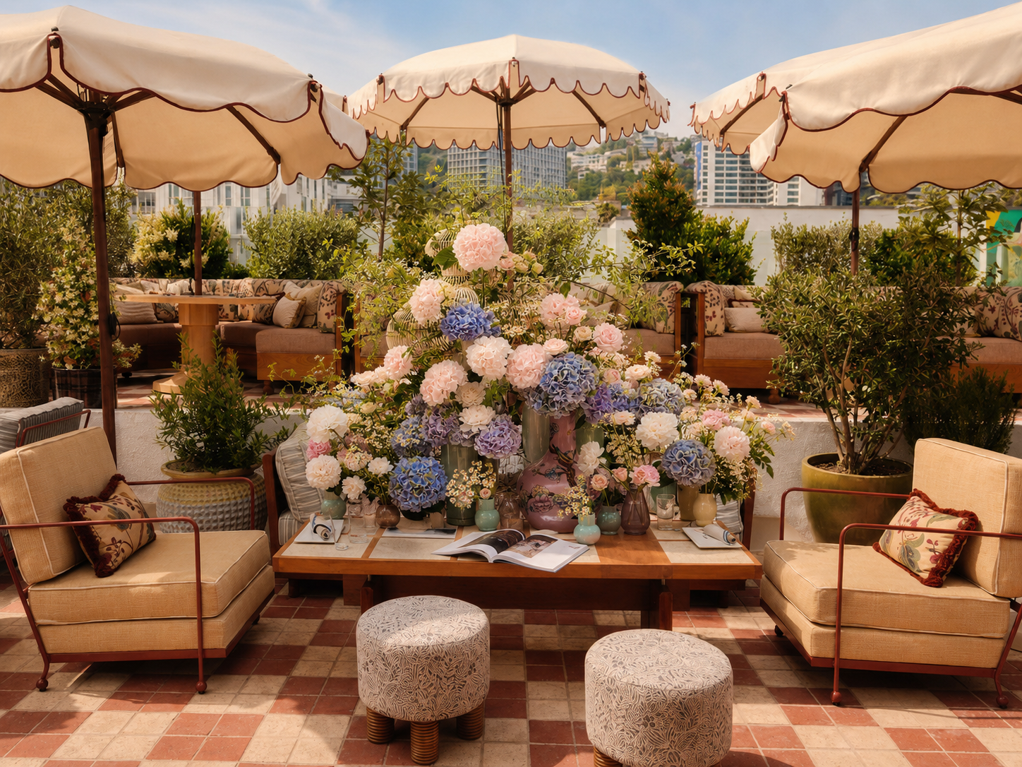Seasonal floral arrangement for West Hollywood private gathering