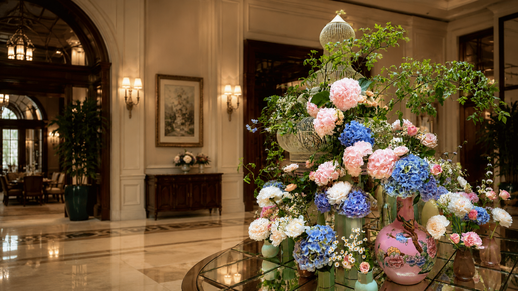 The Los Angeles Country Club wedding reception florals on Wilshire Boulevard