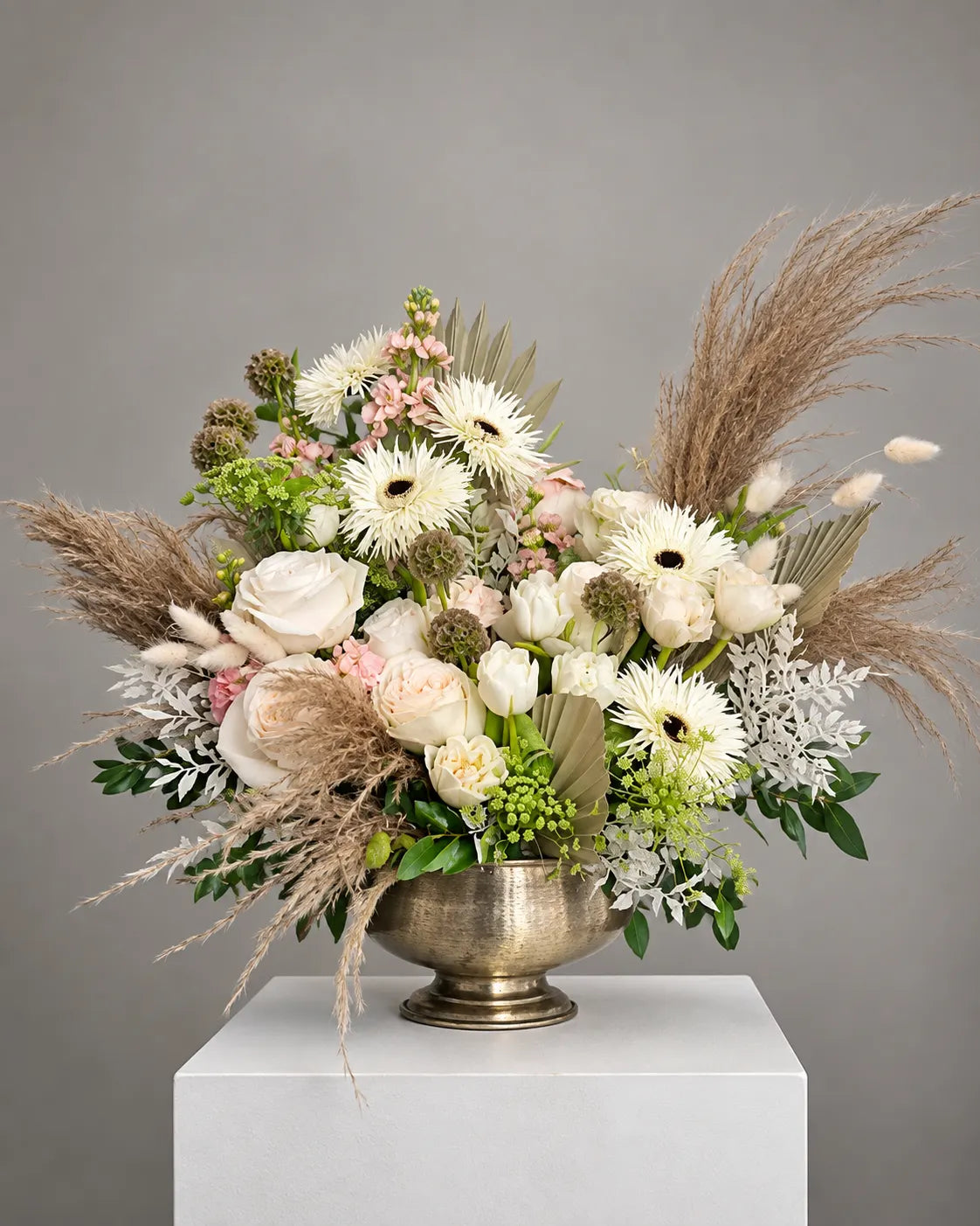 White Rose and Pampas Grass Flower Arrangement in Los Angeles