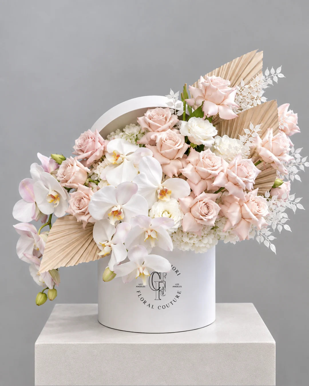 Blush Pink Roses and White Orchids Luxury Flower Arrangement in Los Angeles