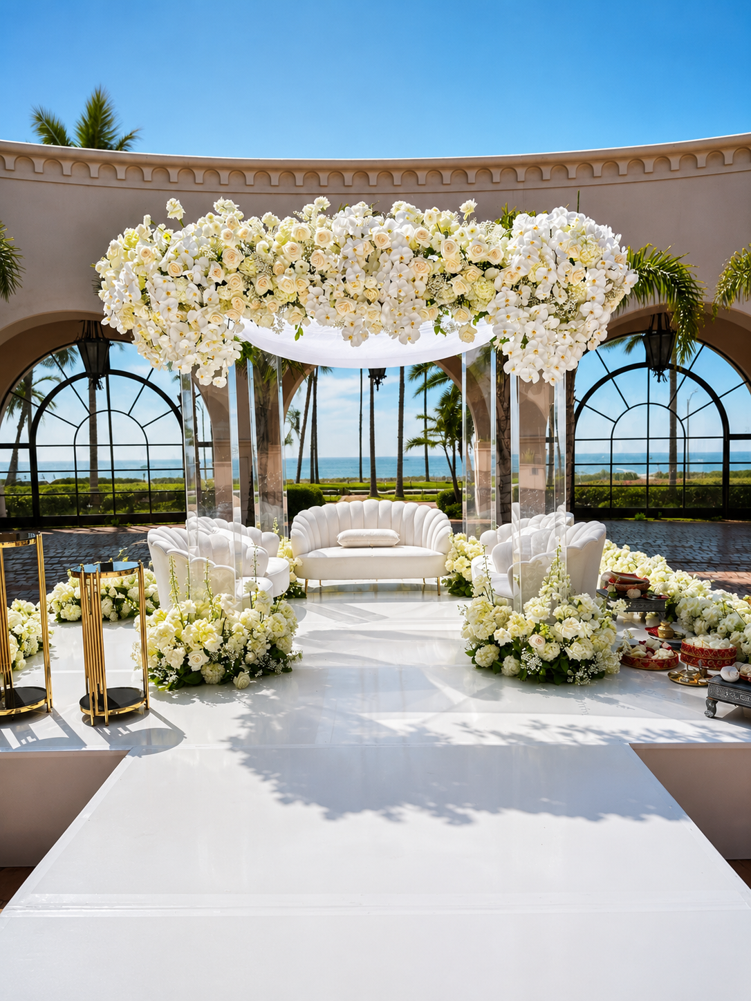 Elegant ceremony flowers for Big Canyon Country Club wedding