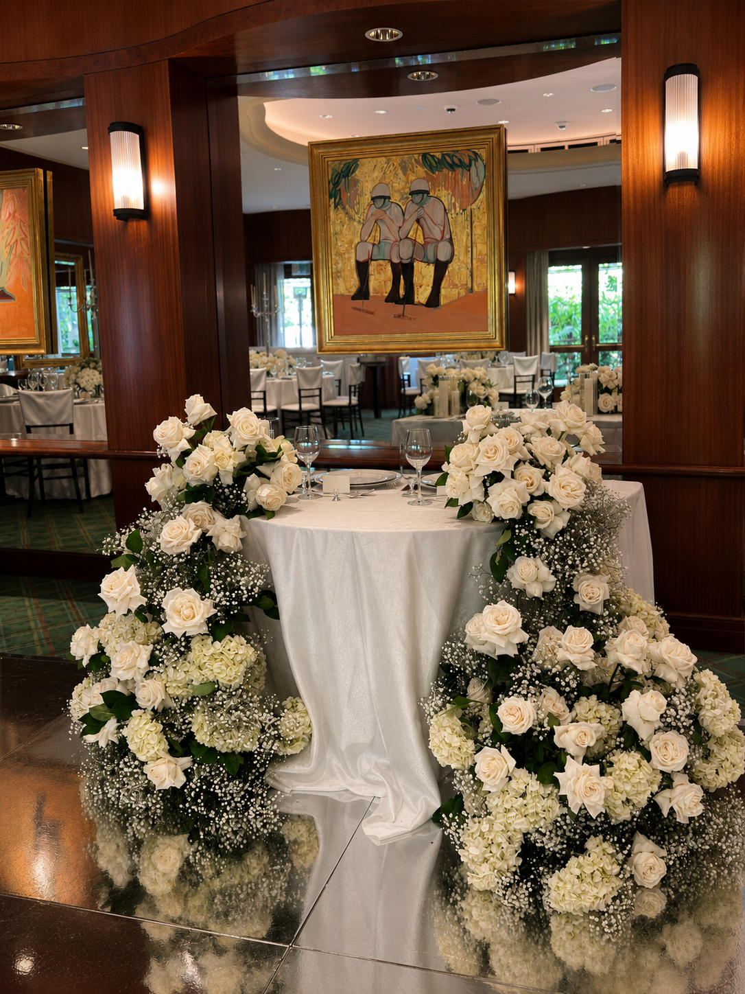 Elegant tablescape flowers for Riviera Country Club dinner event