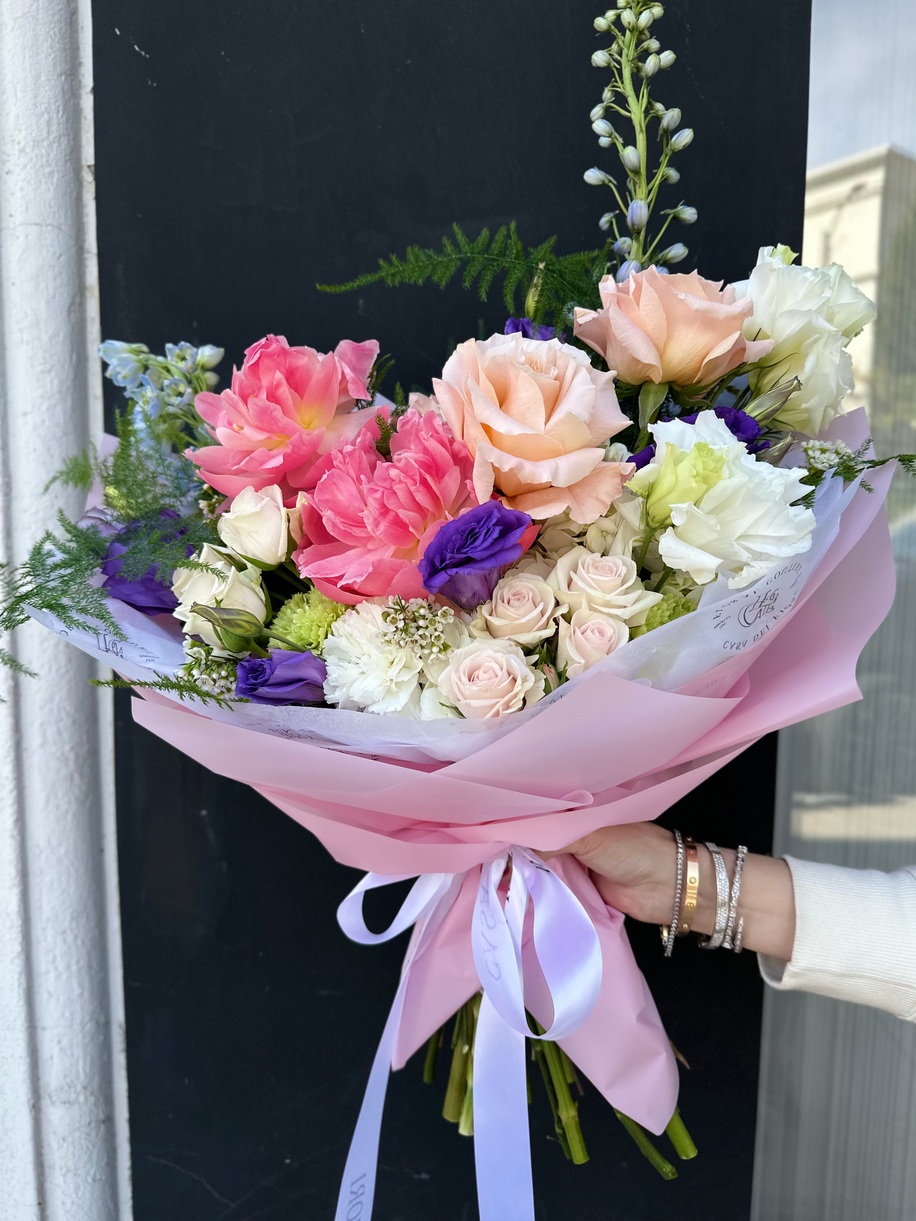 peony and rose arrangement