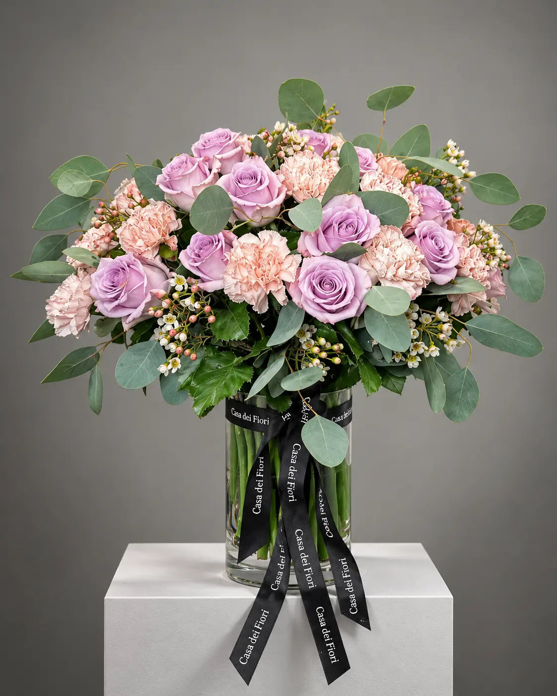 Lavender Roses and Pink Carnations in Glass Vase with Los Angeles Delivery