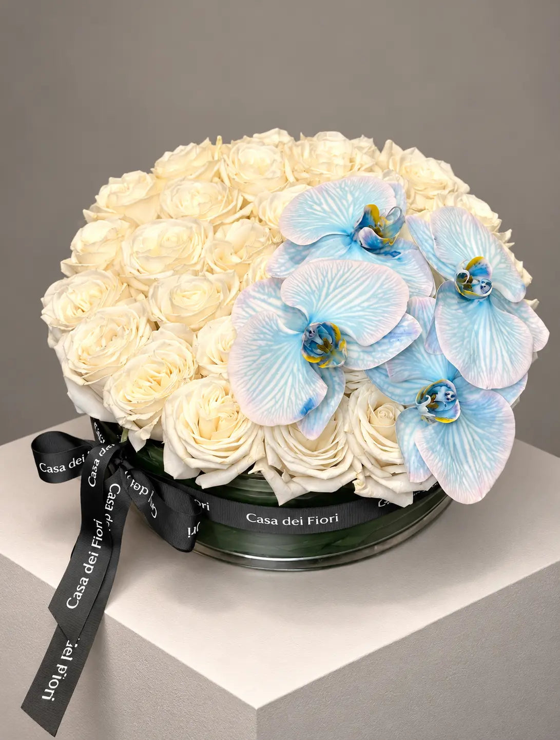Luxury White Roses and Blue Orchid Arrangement in Los Angeles