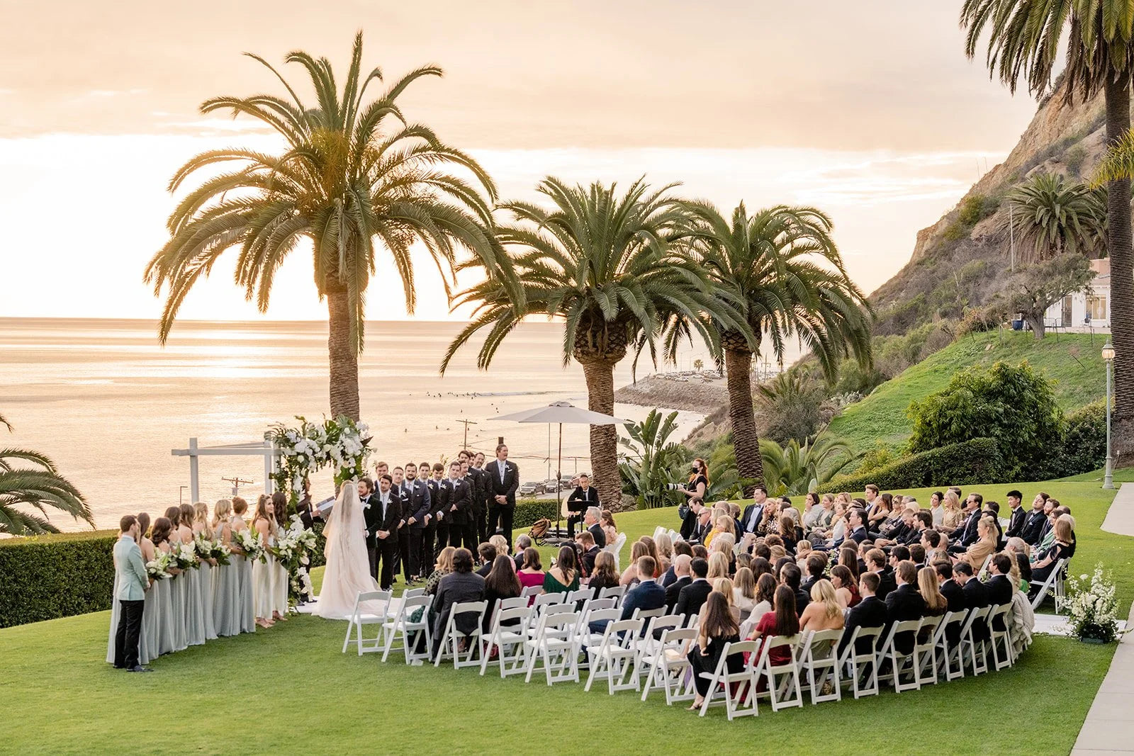 Luxury event floral design for Pacific Palisades venue