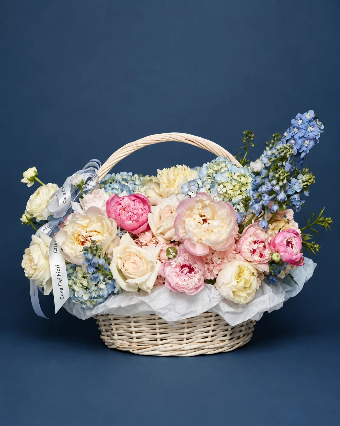 Luxury peony and hydrangea flower basket with same-day delivery in Beverly Hills and Los Angeles