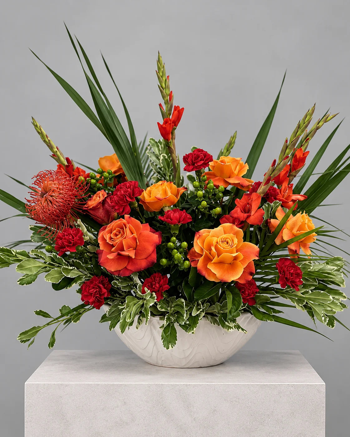 Orange Roses and Red Tropical Flower Arrangement in Los Angeles