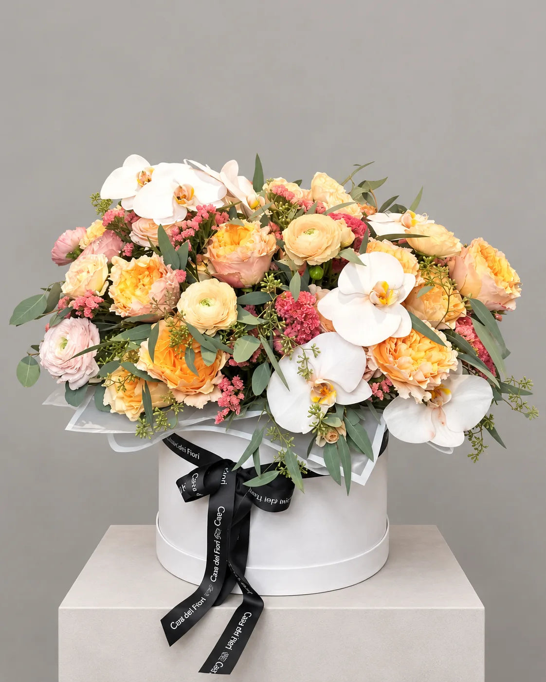 Peach Roses and White Orchid Flower Arrangement in Los Angeles