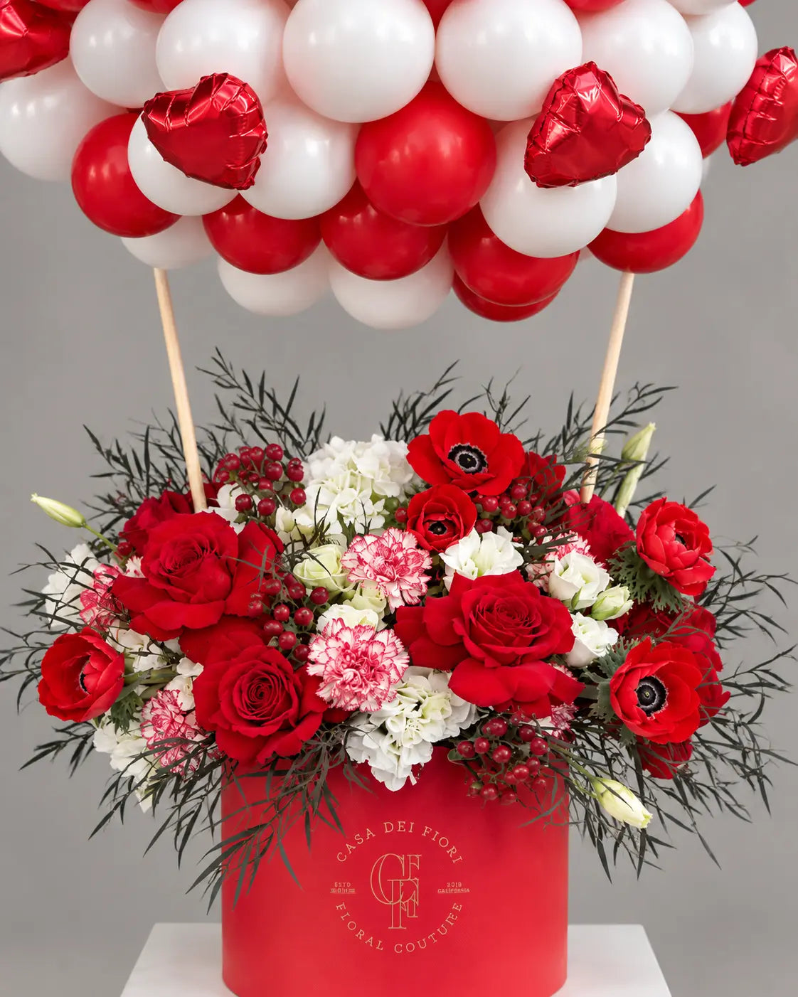 Red Roses and Balloon Gift Arrangement for Same-Day Delivery in Beverly Hills