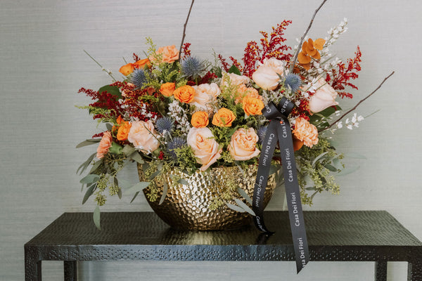 Seasonal home flower subscription arrangement for a luxury Los Angeles interior