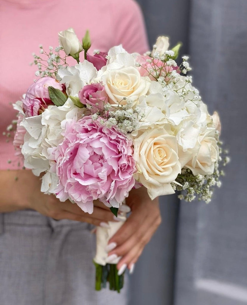 Beautiful Purple Hydrangea & White Roses Floral Wedding selling Bridal Bouquet 14