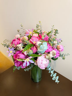 peonies and eucalyptus bouquet