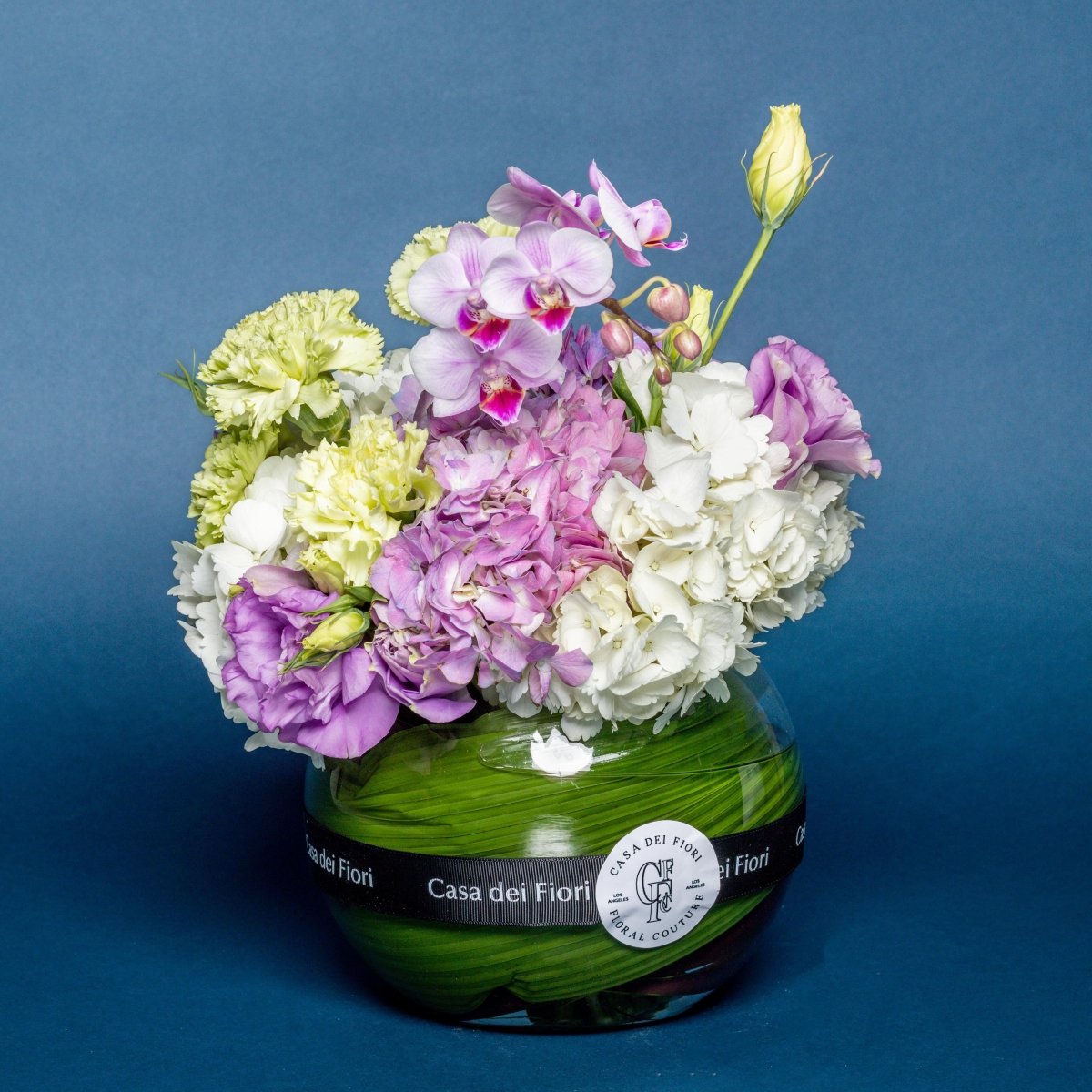 orchid, carnation and hydrangea bouquet