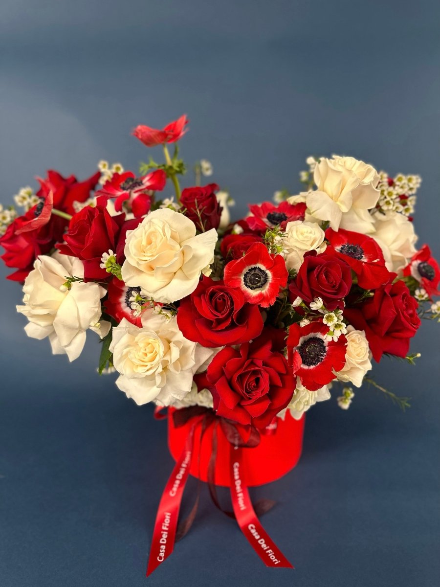 red and white rose bouquet